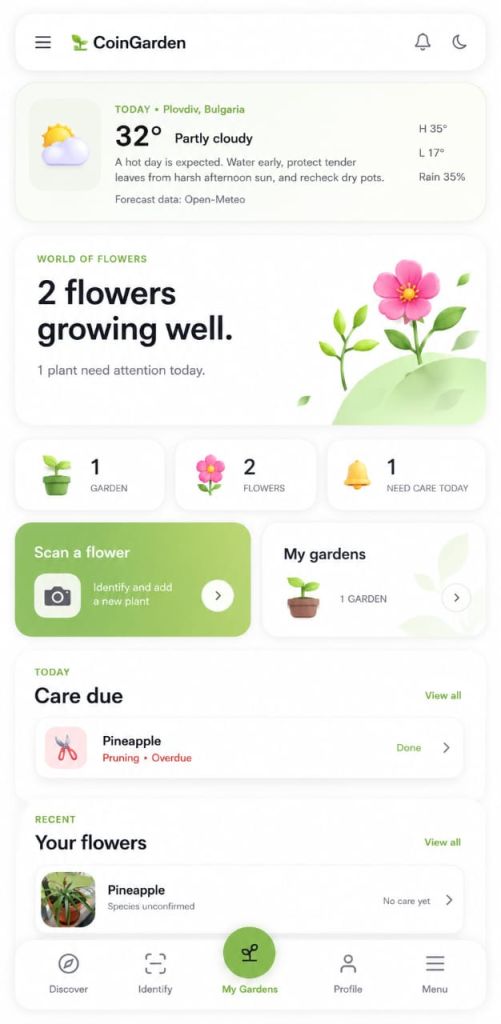 CoinGarden flower information and care details